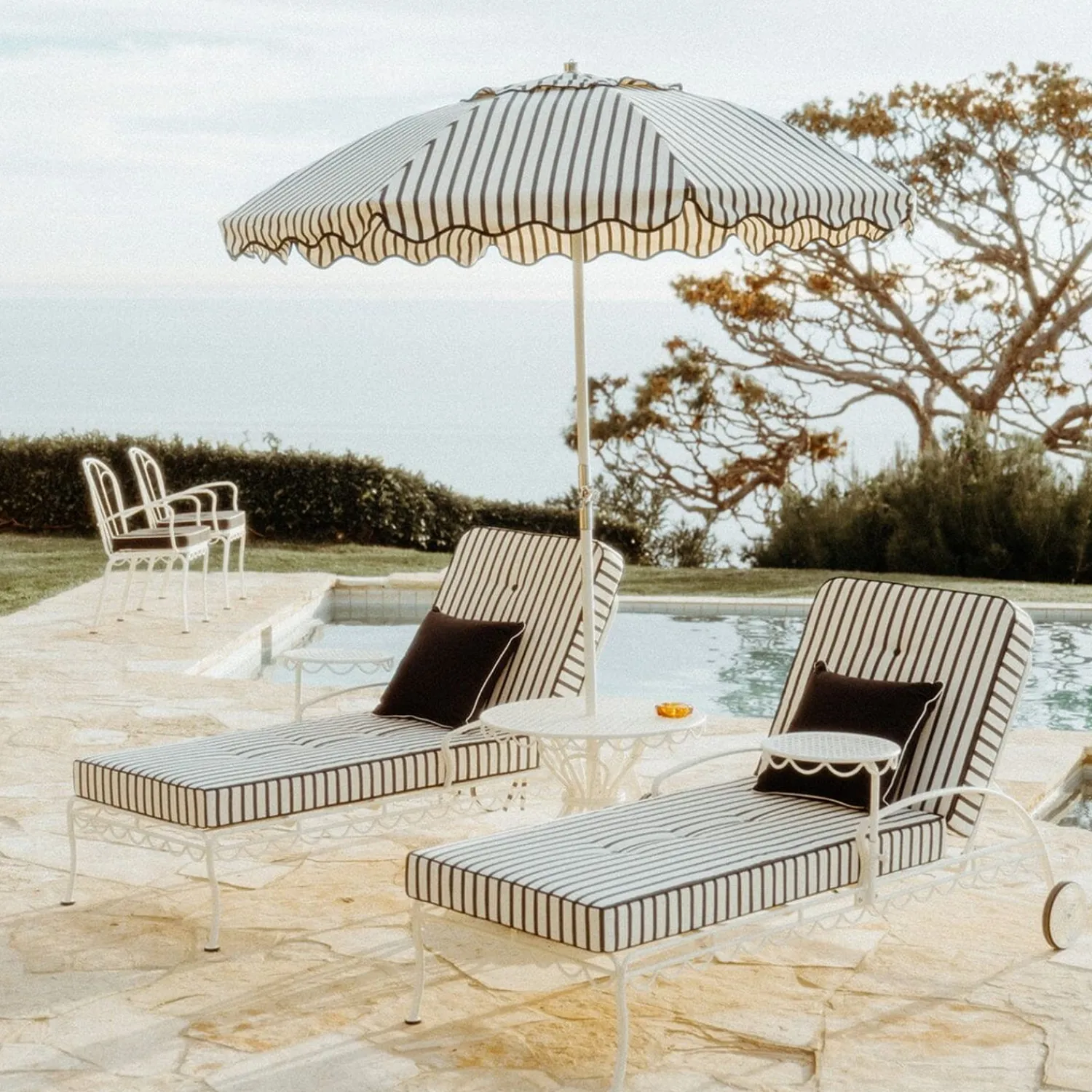The Al Fresco Sun Lounger Cushion - Monaco Black Stripe^Business & Pleasure Co. New